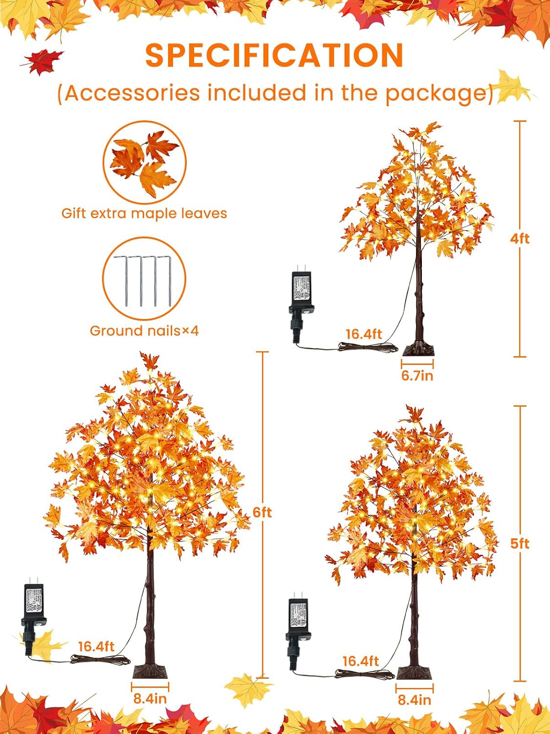 4FT 100 LED Lighted Maple Tree, Artificial Fall Tree Outdoor/Indoor