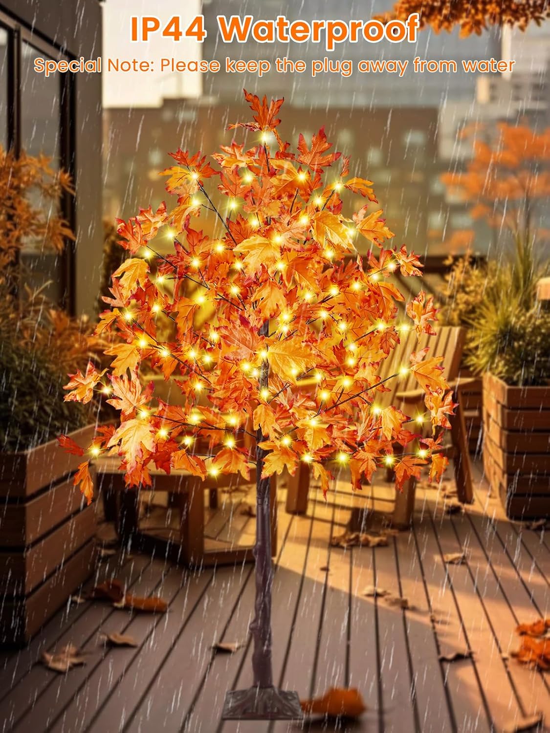 4FT 100 LED Lighted Maple Tree, Artificial Fall Tree Outdoor/Indoor