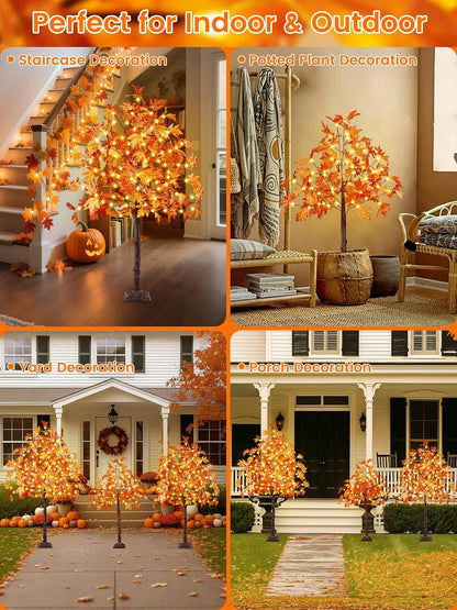4FT 100 LED Lighted Maple Tree, Artificial Fall Tree Outdoor/Indoor