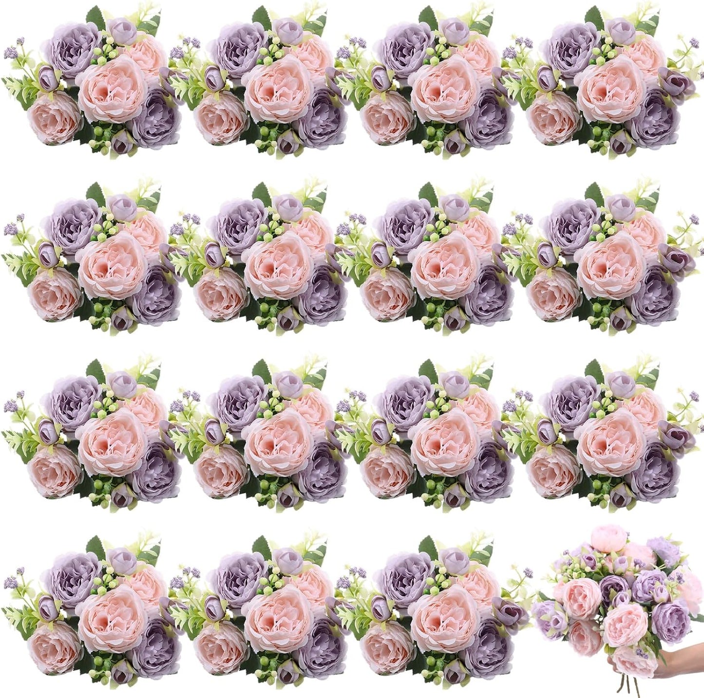 16 Bundles Artificial Peonies Silk Peonies Faux Flower Bouquet Fake Peony Flower Arrangements Table Centerpieces for Vase Wedding Party Boho Home Office Decoration Bulk (Rose Red, Pink)