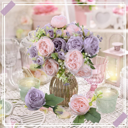 16 Bundles Artificial Peonies Silk Peonies Faux Flower Bouquet Fake Peony Flower Arrangements Table Centerpieces for Vase Wedding Party Boho Home Office Decoration Bulk (Rose Red, Pink)