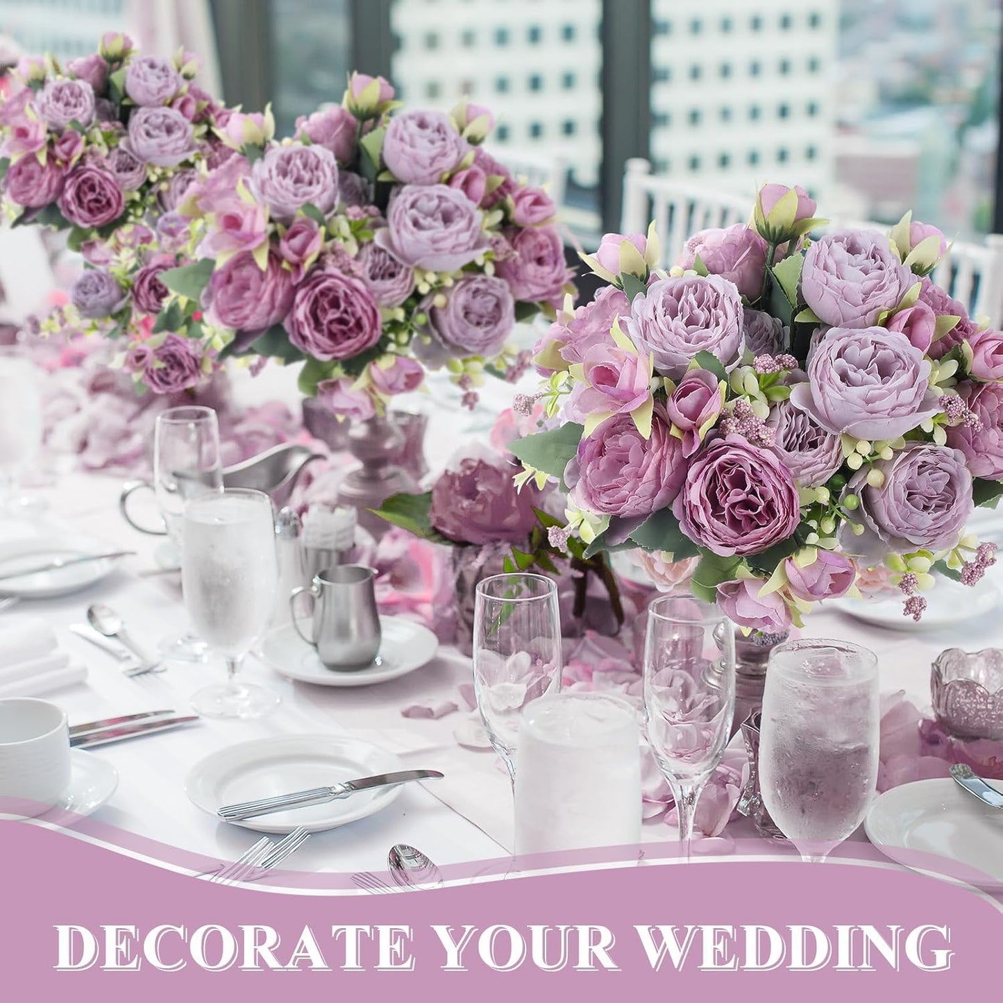 16 Bundles Artificial Peonies Silk Peonies Faux Flower Bouquet Fake Peony Flower Arrangements Table Centerpieces for Vase Wedding Party Boho Home Office Decoration Bulk (Rose Red, Pink)