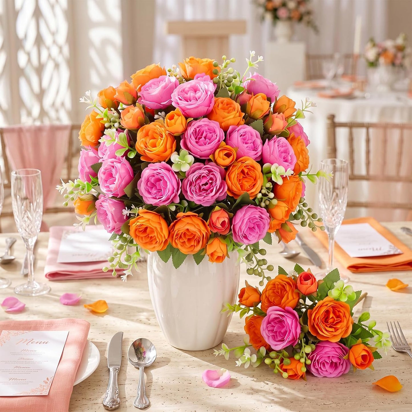 16 Bundles Artificial Peonies Silk Peonies Faux Flower Bouquet Fake Peony Flower Arrangements Table Centerpieces for Vase Wedding Party Boho Home Office Decoration Bulk (Rose Red, Pink)
