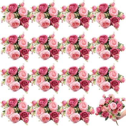 16 Bundles Artificial Peonies Silk Peonies Faux Flower Bouquet Fake Peony Flower Arrangements Table Centerpieces for Vase Wedding Party Boho Home Office Decoration Bulk (Rose Red, Pink)