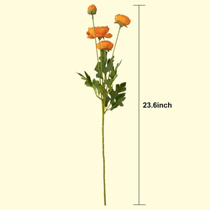 5 Stems Artificial Silk Ranunculus Flowers Orange 23" Tall,UV Resistant,Bendable Stems for Wedding Centerpieces,Home Deco（Orange）
