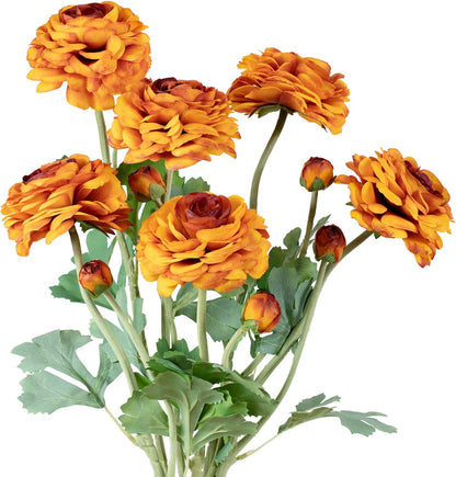 5 Stems Artificial Silk Ranunculus Flowers Orange 23" Tall,UV Resistant,Bendable Stems for Wedding Centerpieces,Home Deco（Orange）
