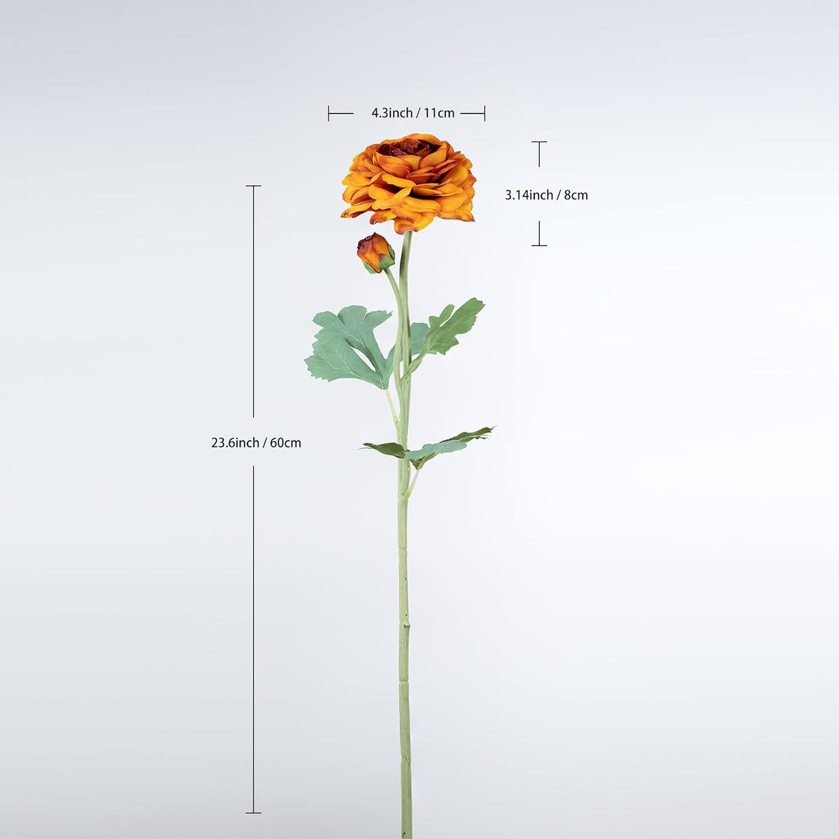 5 Stems Artificial Silk Ranunculus Flowers Orange 23" Tall,UV Resistant,Bendable Stems for Wedding Centerpieces,Home Deco（Orange）