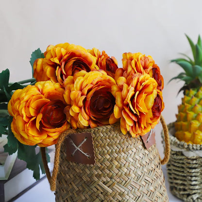5 Stems Artificial Silk Ranunculus Flowers Orange 23" Tall,UV Resistant,Bendable Stems for Wedding Centerpieces,Home Deco（Orange）