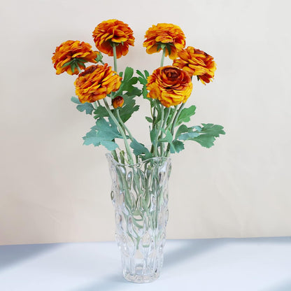 5 Stems Artificial Silk Ranunculus Flowers Orange 23" Tall,UV Resistant,Bendable Stems for Wedding Centerpieces,Home Deco（Orange）