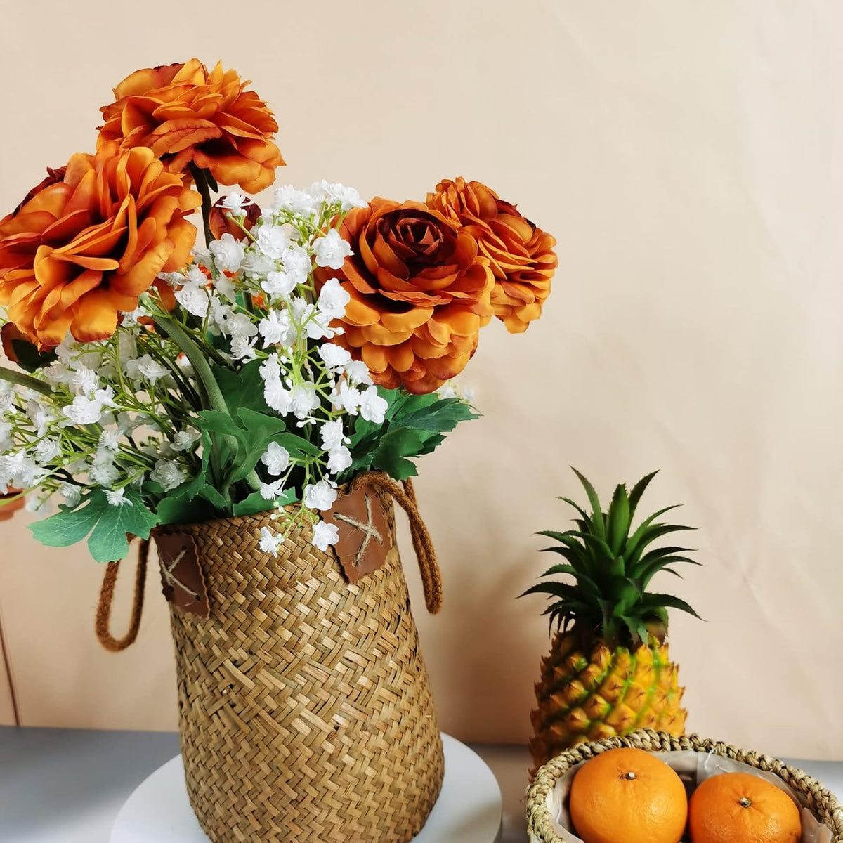 5 Stems Artificial Silk Ranunculus Flowers Orange 23" Tall,UV Resistant,Bendable Stems for Wedding Centerpieces,Home Deco（Orange）