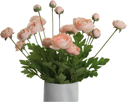 5 Stems Artificial Silk Ranunculus Flowers Orange 23" Tall,UV Resistant,Bendable Stems for Wedding Centerpieces,Home Deco（Orange）