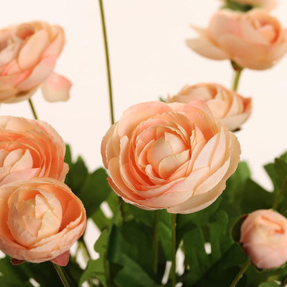 5 Stems Artificial Silk Ranunculus Flowers Orange 23" Tall,UV Resistant,Bendable Stems for Wedding Centerpieces,Home Deco（Orange）