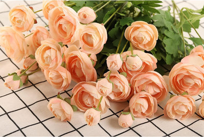 5 Stems Artificial Silk Ranunculus Flowers Orange 23" Tall,UV Resistant,Bendable Stems for Wedding Centerpieces,Home Deco（Orange）