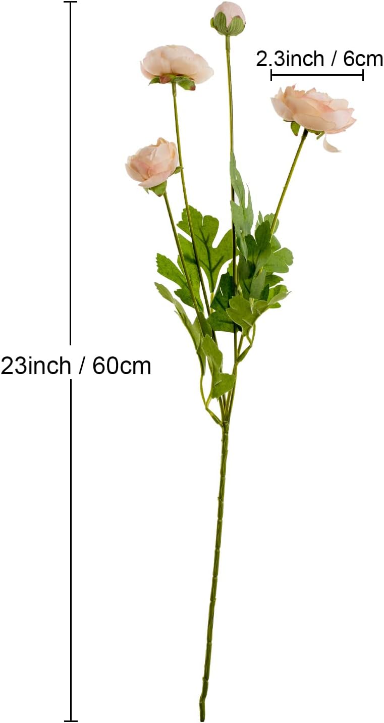 5 Stems Artificial Silk Ranunculus Flowers Orange 23" Tall,UV Resistant,Bendable Stems for Wedding Centerpieces,Home Deco（Orange）