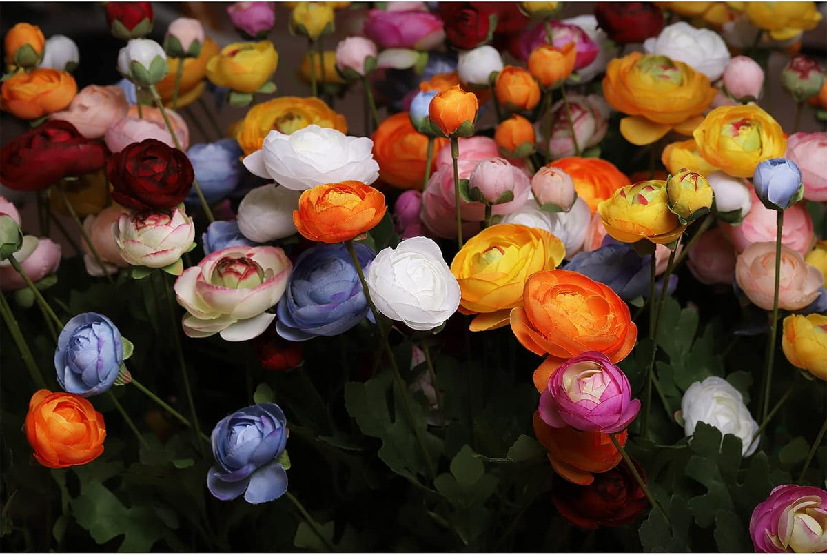 5 Stems Artificial Silk Ranunculus Flowers Orange 23" Tall,UV Resistant,Bendable Stems for Wedding Centerpieces,Home Deco（Orange）