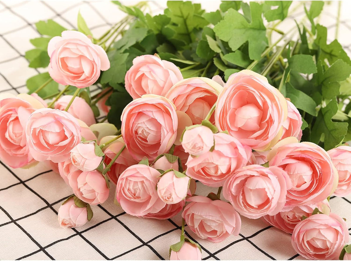 5 Stems Artificial Silk Ranunculus Flowers Orange 23" Tall,UV Resistant,Bendable Stems for Wedding Centerpieces,Home Deco（Orange）