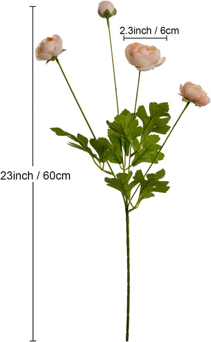 5 Stems Artificial Silk Ranunculus Flowers Orange 23" Tall,UV Resistant,Bendable Stems for Wedding Centerpieces,Home Deco（Orange）
