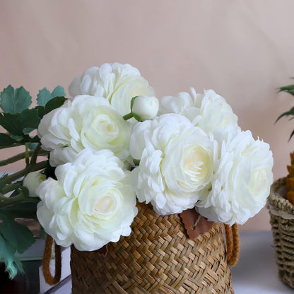 5 Stems Artificial Silk Ranunculus Flowers Orange 23" Tall,UV Resistant,Bendable Stems for Wedding Centerpieces,Home Deco（Orange）