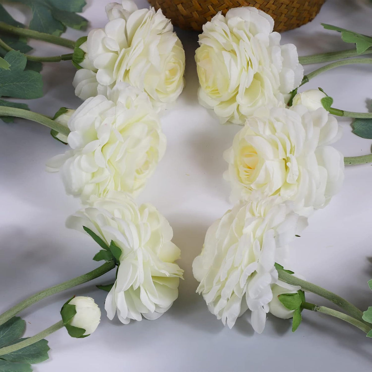 5 Stems Artificial Silk Ranunculus Flowers Orange 23" Tall,UV Resistant,Bendable Stems for Wedding Centerpieces,Home Deco（Orange）