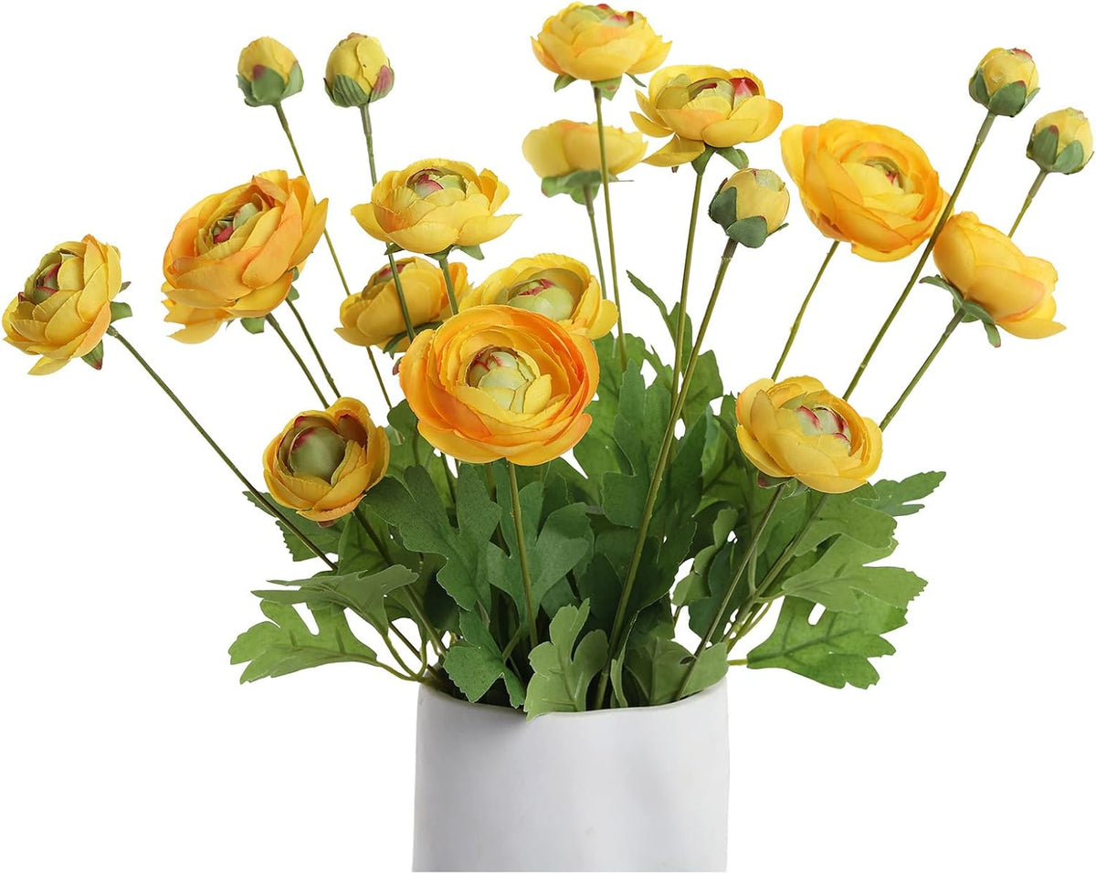 5 Stems Artificial Silk Ranunculus Flowers Orange 23" Tall,UV Resistant,Bendable Stems for Wedding Centerpieces,Home Deco（Orange）