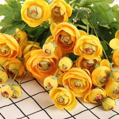 5 Stems Artificial Silk Ranunculus Flowers Orange 23" Tall,UV Resistant,Bendable Stems for Wedding Centerpieces,Home Deco（Orange）