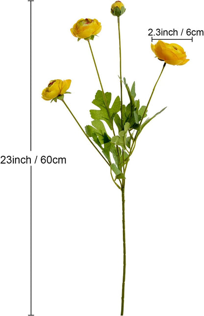 5 Stems Artificial Silk Ranunculus Flowers Orange 23" Tall,UV Resistant,Bendable Stems for Wedding Centerpieces,Home Deco（Orange）