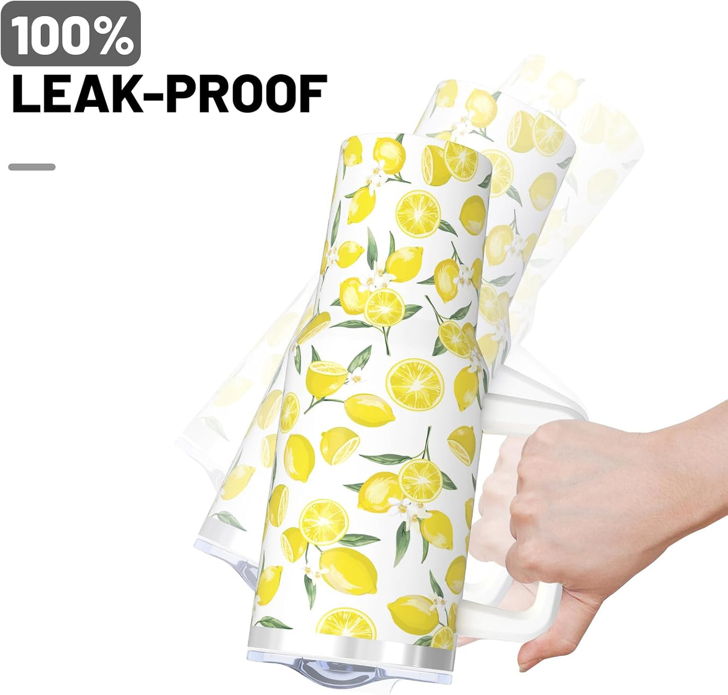 40oz Lemon Tumbler with Handle Cup, Lemon Gifts for Women | Cute Yellow Lemon Stainless Steel Leak-proof Cup Water Bottle Tumbler, Lemon Gifts for Women Birthday Christmas Mothers Day