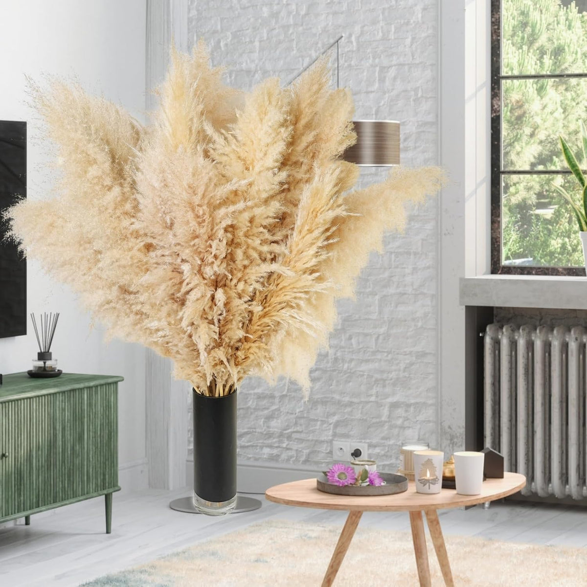 Dried Pampas Grass Decor, 100 Stems Pampas Grass Contains Bunny Tails Dried Flowers, Reed Grass Bouquet for Wedding Boho Flowers Home Table Decor, Rustic Farmhouse Party (17", White and Brown)