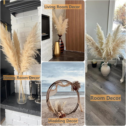 Dried Pampas Grass Decor, 100 Stems Pampas Grass Contains Bunny Tails Dried Flowers, Reed Grass Bouquet for Wedding Boho Flowers Home Table Decor, Rustic Farmhouse Party (17", White and Brown)