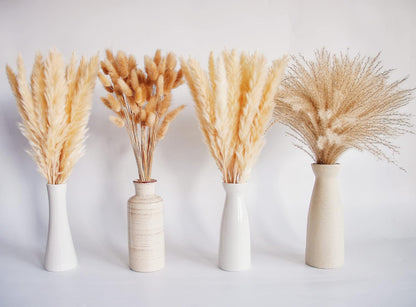 Dried Pampas Grass Decor, 100 Stems Pampas Grass Contains Bunny Tails Dried Flowers, Reed Grass Bouquet for Wedding Boho Flowers Home Table Decor, Rustic Farmhouse Party (17", White and Brown)