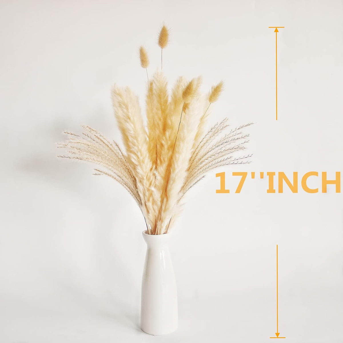 Dried Pampas Grass Decor, 100 Stems Pampas Grass Contains Bunny Tails Dried Flowers, Reed Grass Bouquet for Wedding Boho Flowers Home Table Decor, Rustic Farmhouse Party (17", White and Brown)