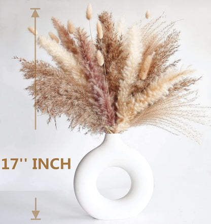 Dried Pampas Grass Decor, 100 Stems Pampas Grass Contains Bunny Tails Dried Flowers, Reed Grass Bouquet for Wedding Boho Flowers Home Table Decor, Rustic Farmhouse Party (17", White and Brown)