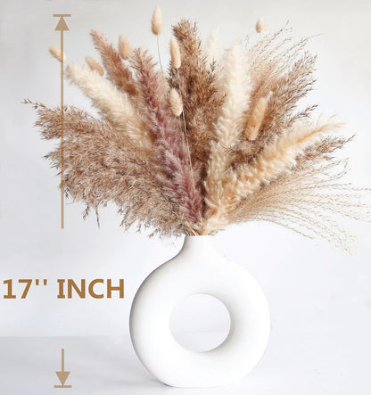 Dried Pampas Grass Decor, 100 Stems Pampas Grass Contains Bunny Tails Dried Flowers, Reed Grass Bouquet for Wedding Boho Flowers Home Table Decor, Rustic Farmhouse Party (17", White and Brown)