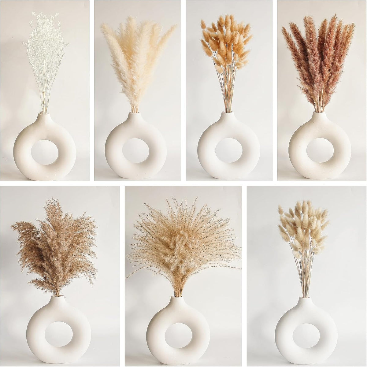 Dried Pampas Grass Decor, 100 Stems Pampas Grass Contains Bunny Tails Dried Flowers, Reed Grass Bouquet for Wedding Boho Flowers Home Table Decor, Rustic Farmhouse Party (17", White and Brown)