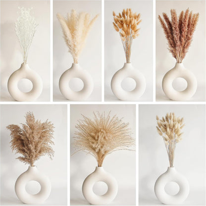 Dried Pampas Grass Decor, 100 Stems Pampas Grass Contains Bunny Tails Dried Flowers, Reed Grass Bouquet for Wedding Boho Flowers Home Table Decor, Rustic Farmhouse Party (17", White and Brown)
