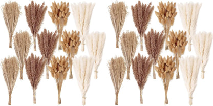 Dried Pampas Grass Decor, 100 Stems Pampas Grass Contains Bunny Tails Dried Flowers, Reed Grass Bouquet for Wedding Boho Flowers Home Table Decor, Rustic Farmhouse Party (17", White and Brown)