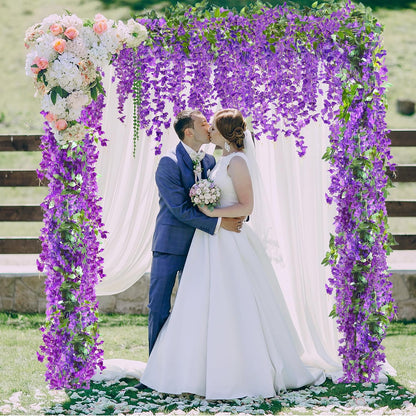 6Pcs Wisteria Garland Artificial Flowers Garland Fake Hanging Wisteria Vines Rattan Silk Hanging Flower Vines for Home Garden Outdoor Wedding Arch Party Ceremony Total 35.4Ft (Purple)