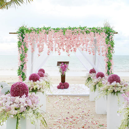 6Pcs Wisteria Garland Artificial Flowers Garland Fake Hanging Wisteria Vines Rattan Silk Hanging Flower Vines for Home Garden Outdoor Wedding Arch Party Ceremony Total 35.4Ft (Purple)
