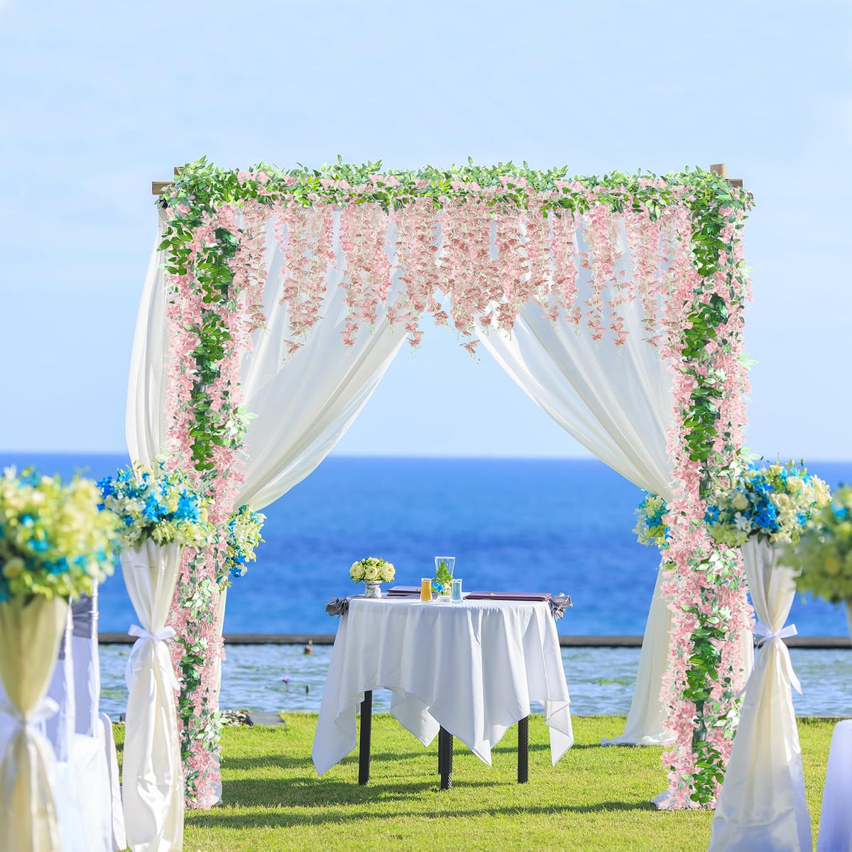 6Pcs Wisteria Garland Artificial Flowers Garland Fake Hanging Wisteria Vines Rattan Silk Hanging Flower Vines for Home Garden Outdoor Wedding Arch Party Ceremony Total 35.4Ft (Purple)