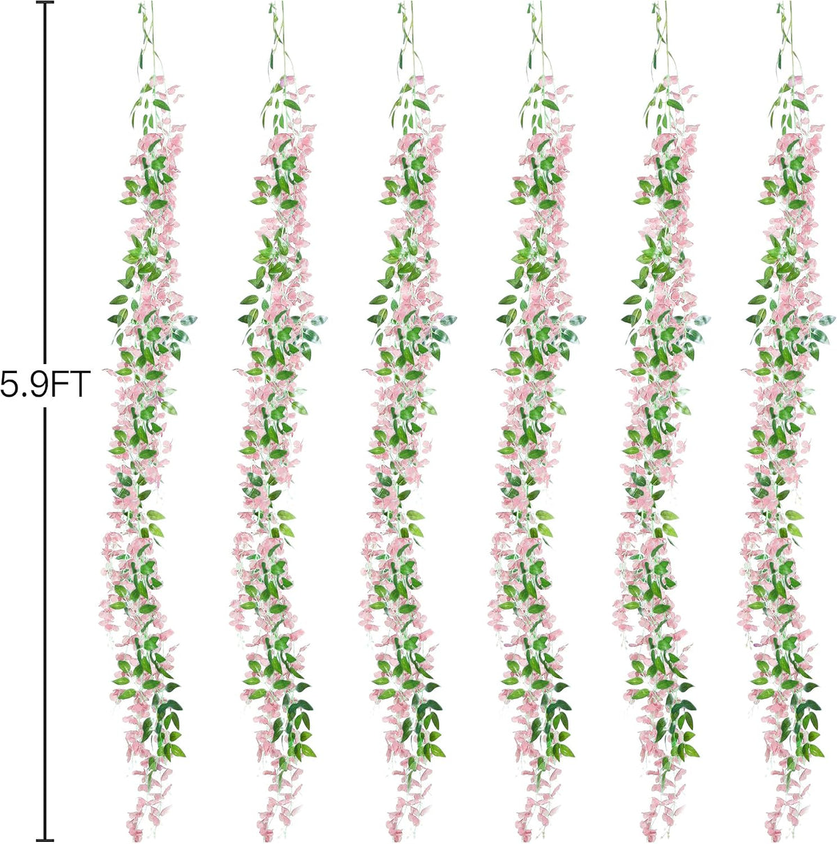 6Pcs Wisteria Garland Artificial Flowers Garland Fake Hanging Wisteria Vines Rattan Silk Hanging Flower Vines for Home Garden Outdoor Wedding Arch Party Ceremony Total 35.4Ft (Purple)