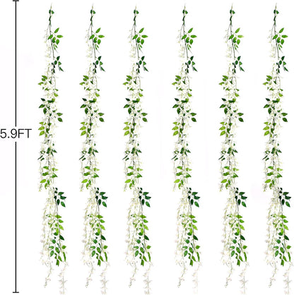 6Pcs Wisteria Garland Artificial Flowers Garland Fake Hanging Wisteria Vines Rattan Silk Hanging Flower Vines for Home Garden Outdoor Wedding Arch Party Ceremony Total 35.4Ft (Purple)
