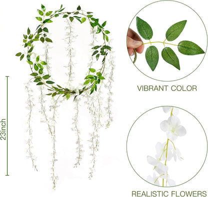 6Pcs Wisteria Garland Artificial Flowers Garland Fake Hanging Wisteria Vines Rattan Silk Hanging Flower Vines for Home Garden Outdoor Wedding Arch Party Ceremony Total 35.4Ft (Purple)