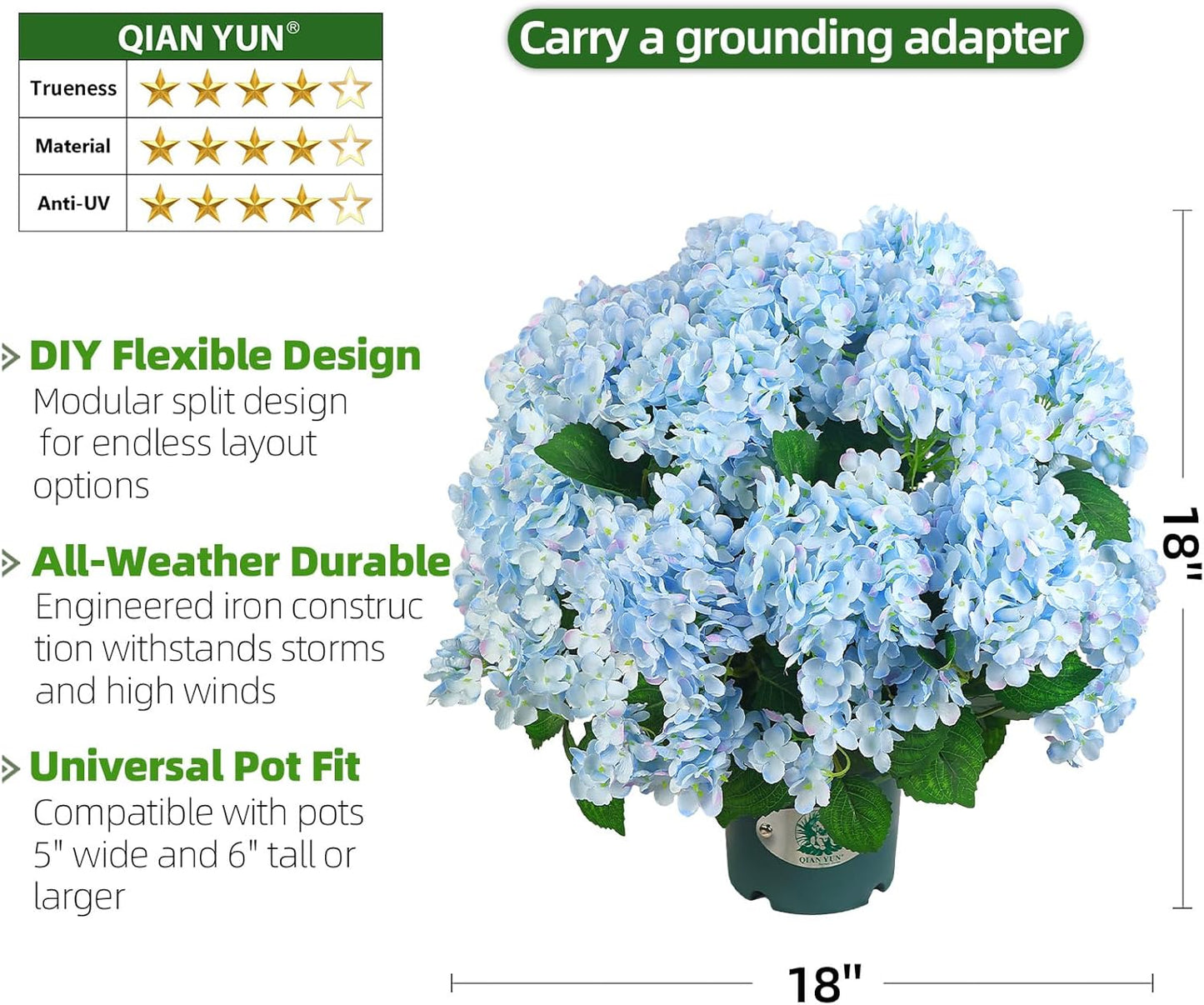 Artificial Hydrangea Bush – 20 Inch Potted Faux Hydrangea Plant, UV Resistant Outdoor Hydrangea Artificial Plants for Front Porch, Garden, Patio & Indoor Decor