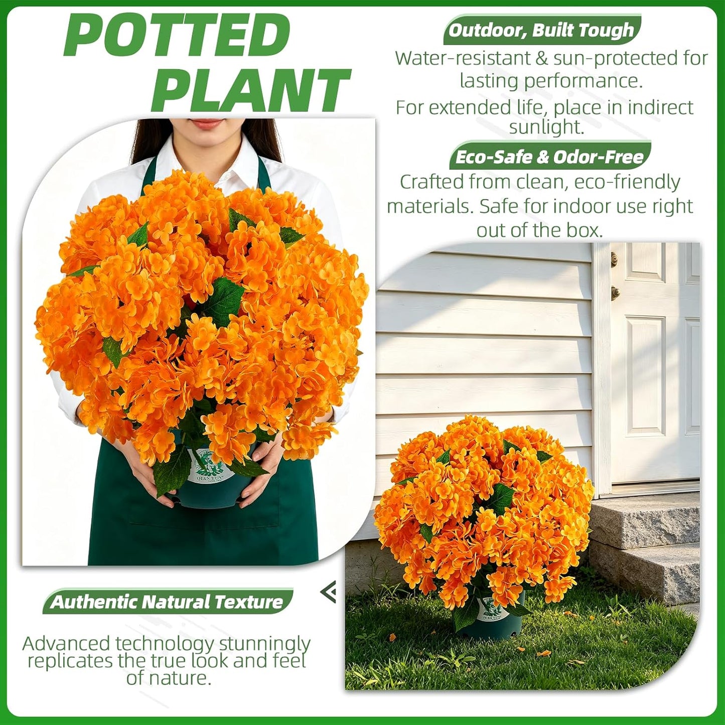 Artificial Hydrangea Bush – 20 Inch Potted Faux Hydrangea Plant, UV Resistant Outdoor Hydrangea Artificial Plants for Front Porch, Garden, Patio & Indoor Decor