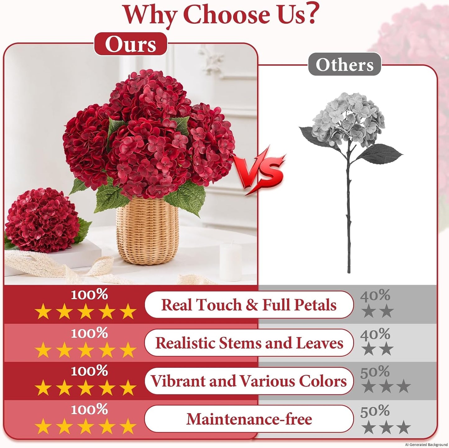 Hydrangea Artificial Flowers, Faux Hydrangea Flowers, White, 3 Pcs | Real Touch Hydrangeas, Full Latex Petals, 21" Long Stem Fake Flowers, for Home Floral Arrangements Wedding Outdoor Decor