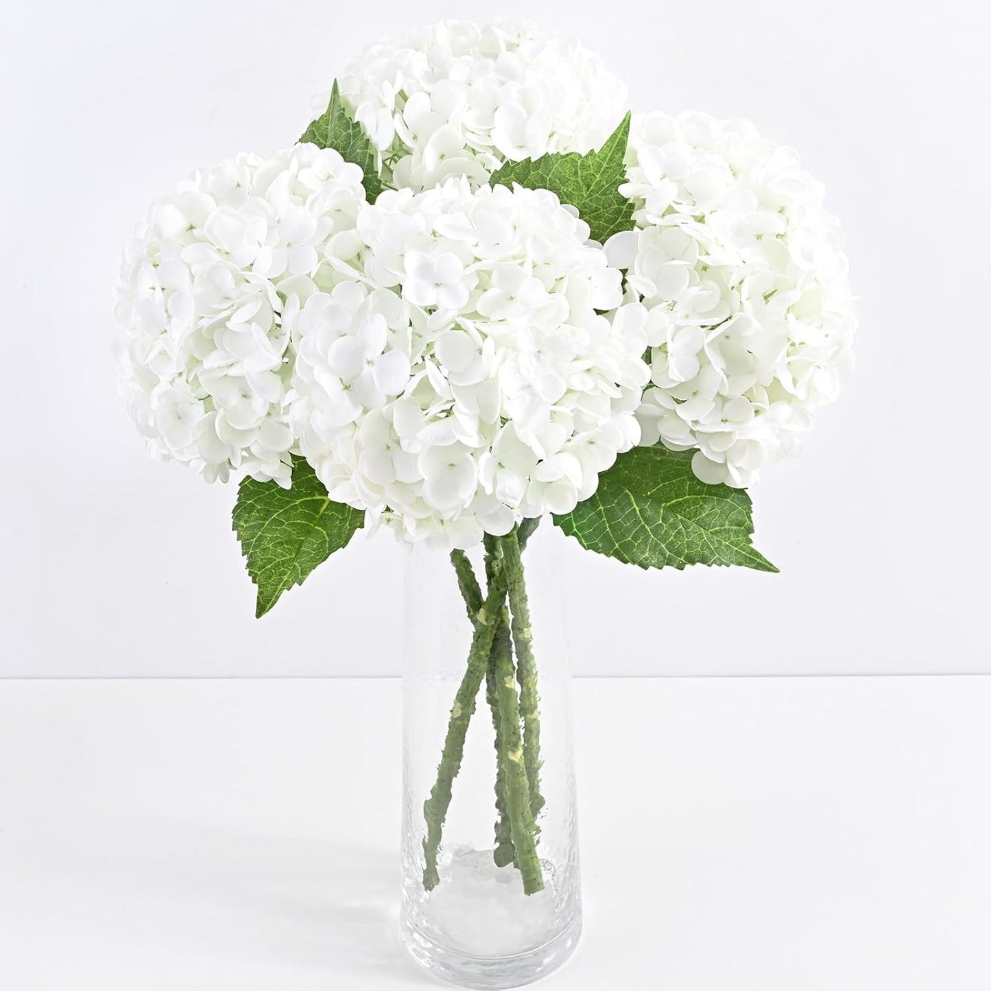 Hydrangea Artificial Flowers, Faux Hydrangea Flowers, White, 3 Pcs | Real Touch Hydrangeas, Full Latex Petals, 21" Long Stem Fake Flowers, for Home Floral Arrangements Wedding Outdoor Decor