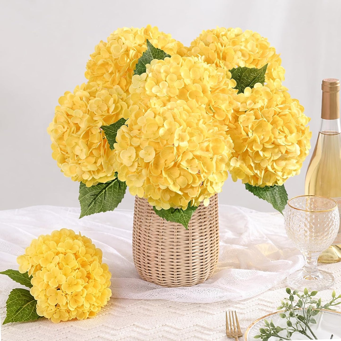 Hydrangea Artificial Flowers, Faux Hydrangea Flowers, White, 3 Pcs | Real Touch Hydrangeas, Full Latex Petals, 21" Long Stem Fake Flowers, for Home Floral Arrangements Wedding Outdoor Decor