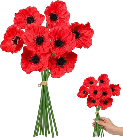 8Pcs Poppy Flowers Artificial, Poppy Bouquet for Home Decor, Red Poppies Artificial Flowers, Vibrant Red Artificial Poppy Arrangement for Vases and Table Centerpieces