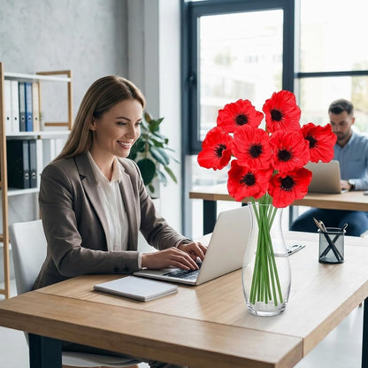 8Pcs Poppy Flowers Artificial, Poppy Bouquet for Home Decor, Red Poppies Artificial Flowers, Vibrant Red Artificial Poppy Arrangement for Vases and Table Centerpieces