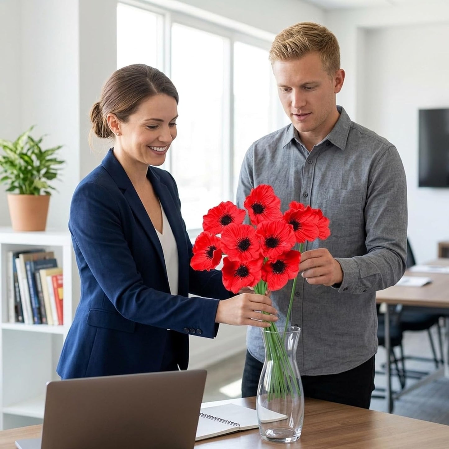 8Pcs Poppy Flowers Artificial, Poppy Bouquet for Home Decor, Red Poppies Artificial Flowers, Vibrant Red Artificial Poppy Arrangement for Vases and Table Centerpieces